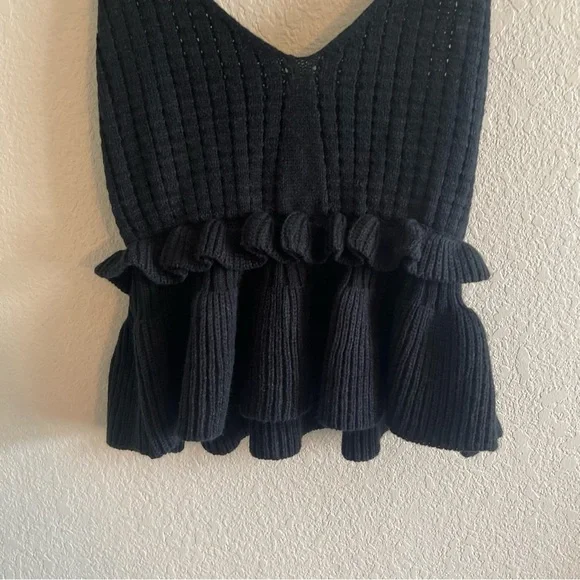 Black V Neck Knit Sleeveless Peplum Top Whimsigoth Fairy Grunge Womens Medium - Picture 3 of 7